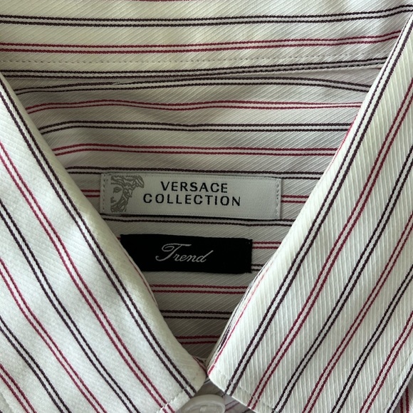 Versace Collection Striped Button Down Embroidered Logo Men's Shirt - Picture 8 of 11